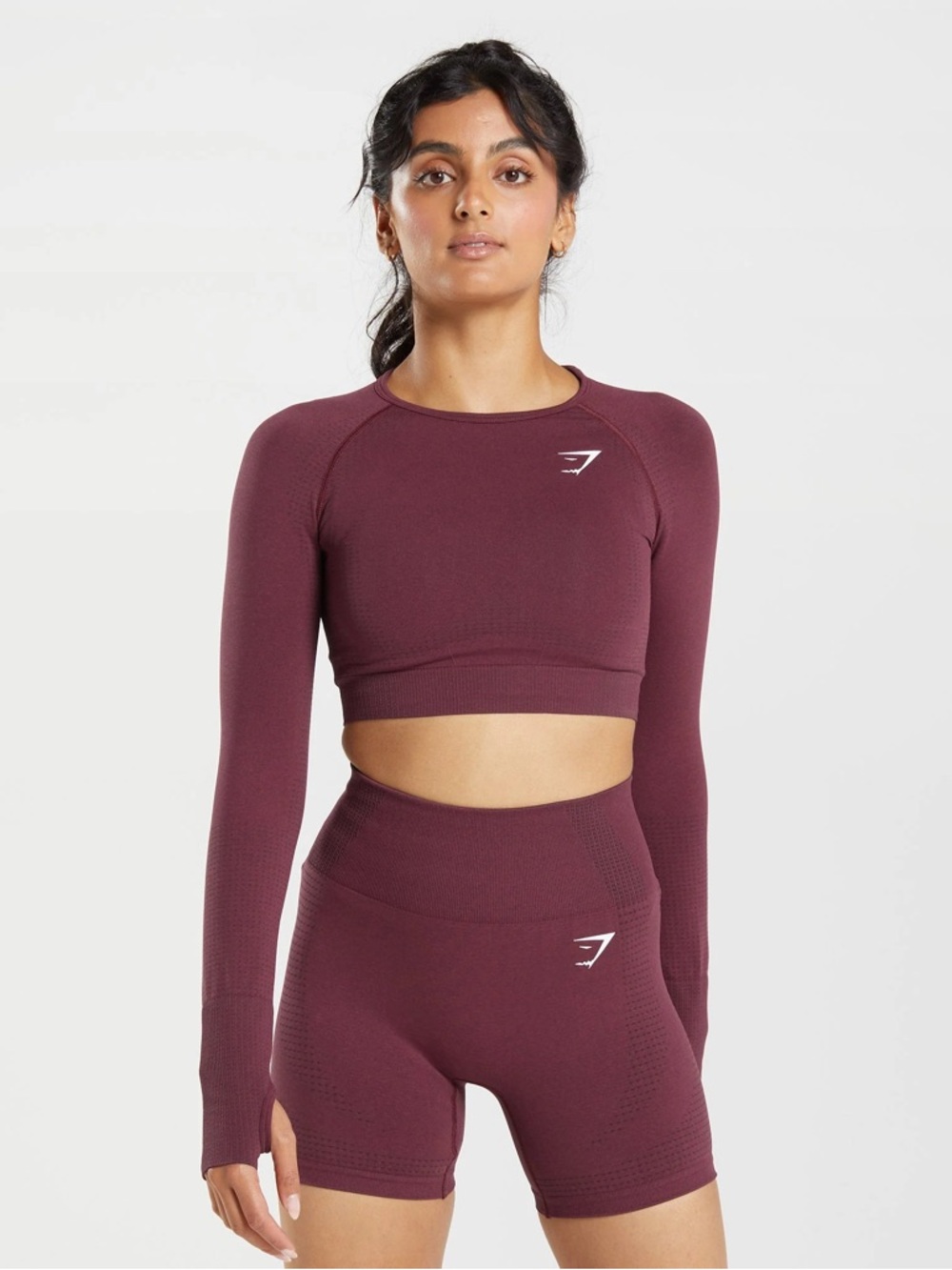 Gymshark Vital Seamless 2.0 Long Sleeve Crop Top - Burgundy Pink